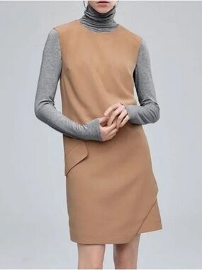 NWT Nordstrom Halogen Camel Asymmetrical Sleeveless Shift Dress Size Medium